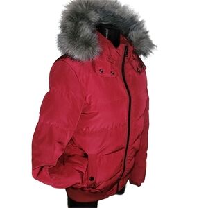 Tommy Hilfiger Red Puffer Jacket with Faux Fur Hood S
